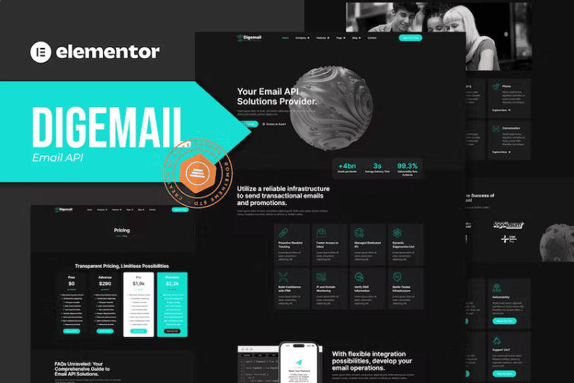 Digemail – 电子邮件 API 解决方案和服务 Elementor Pro 模板套件