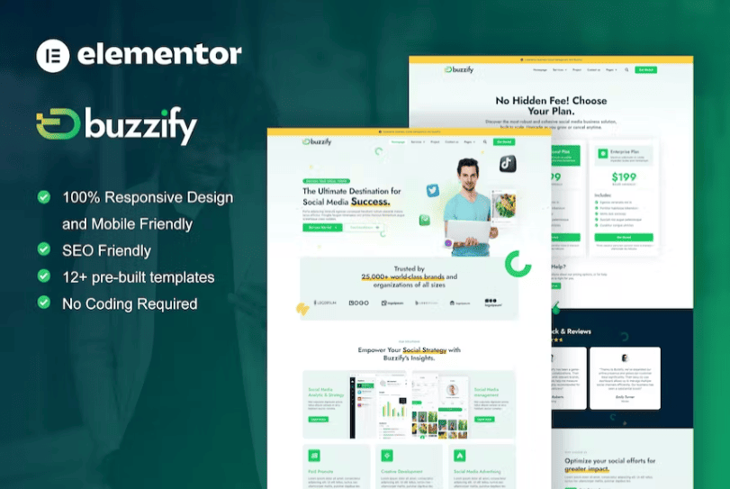 Buzzify – 社交媒体营销机构 Elementor 模板套件