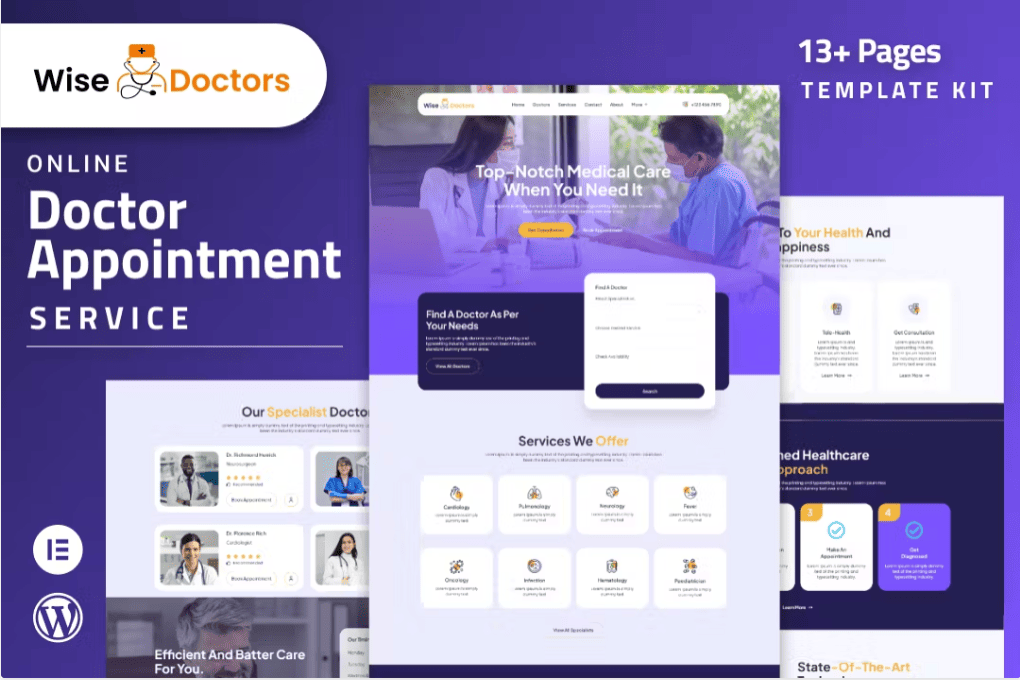 WiseDoctors – 医疗保健和医疗 Elementor 模板套件