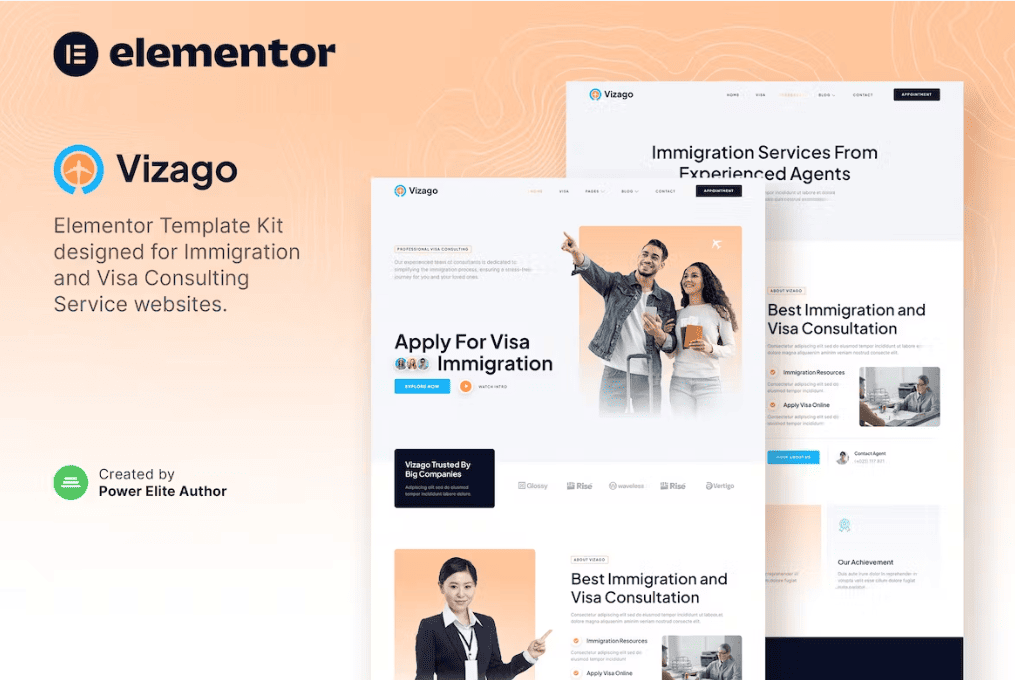 Vizago – 移民和签证咨询服务 Elementor 模板套件