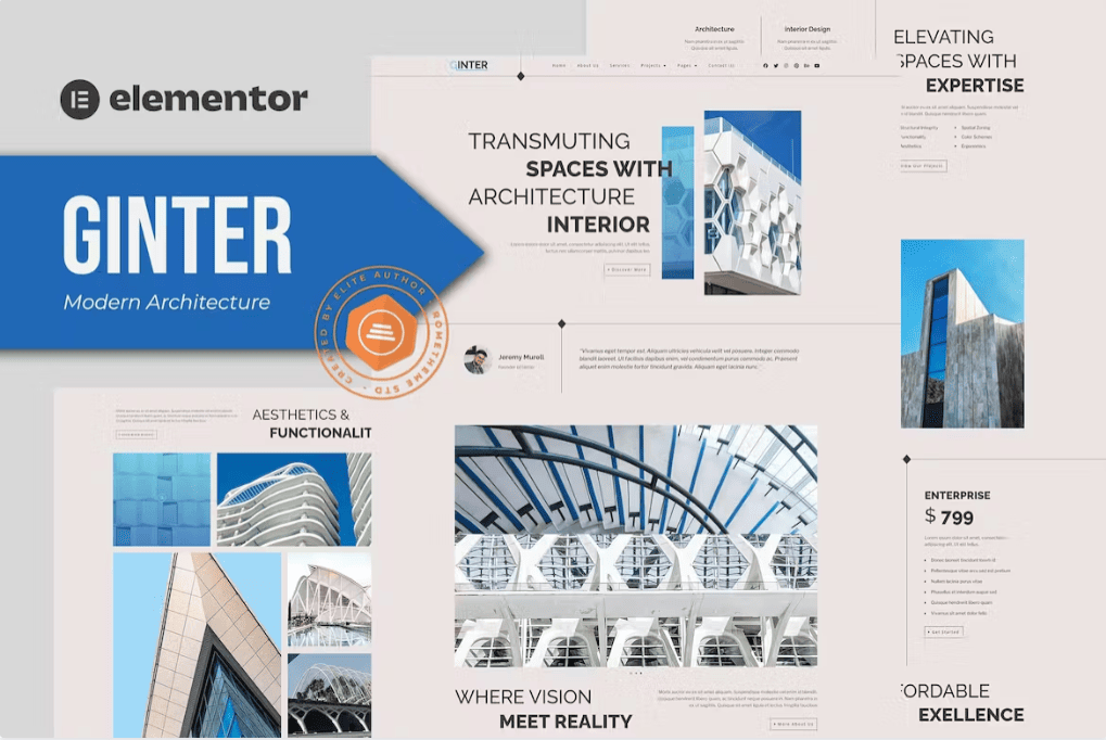 Ginter – 现代建筑 Elementor 模板套件