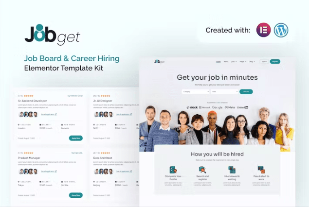 Jobget 工作委员会和职业招聘 Elementor 模板套件