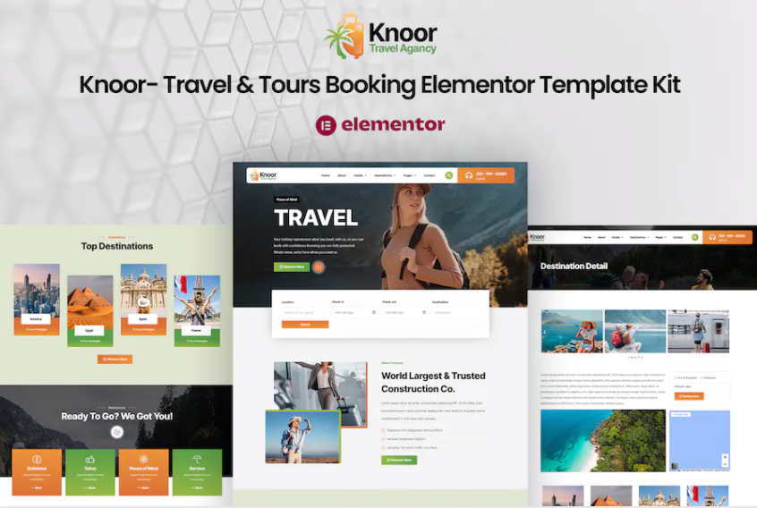 Knoor – Travel & Tours Booking Elementor 模板套件