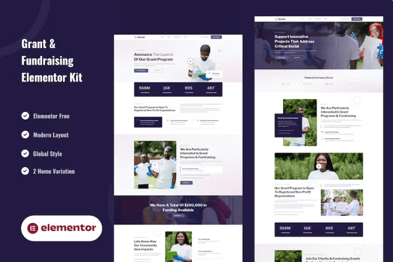 赠款和筹款 – Elementor 模板套件