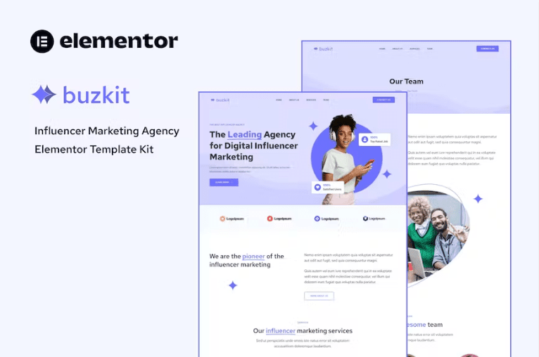 Buzkit – 有影响力的营销机构 Elementor 模板套件