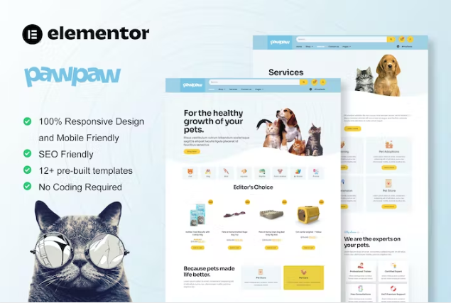 PawPaw – WooCommerce 宠物店和宠物护理 Elementor 模板套件