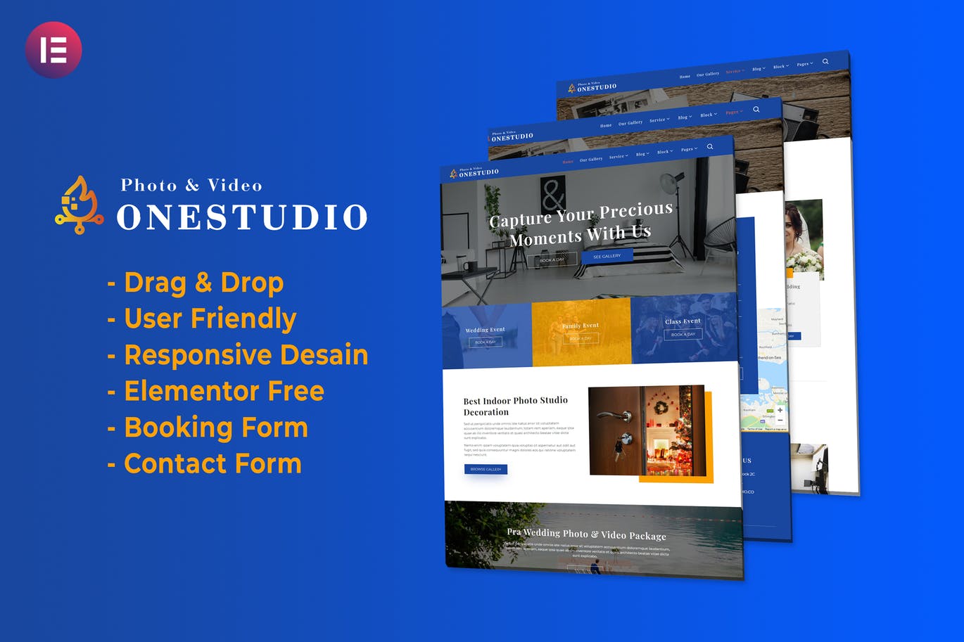 Onestudio -摄影师代理商服务Elementor模板工具包