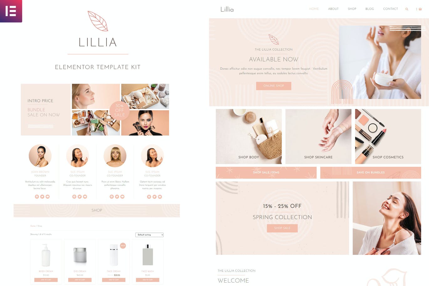 Lillia – 美容和护肤 Elementor Template Kit