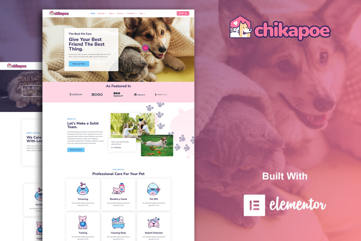 Chikapoe – 宠物护理和兽医 Elementor Template Kit