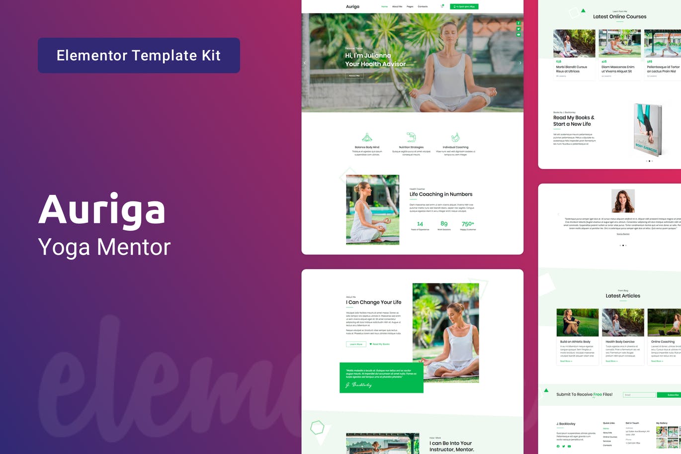 Auriga — 健康教练和瑜伽导师 Elementor Template Kit