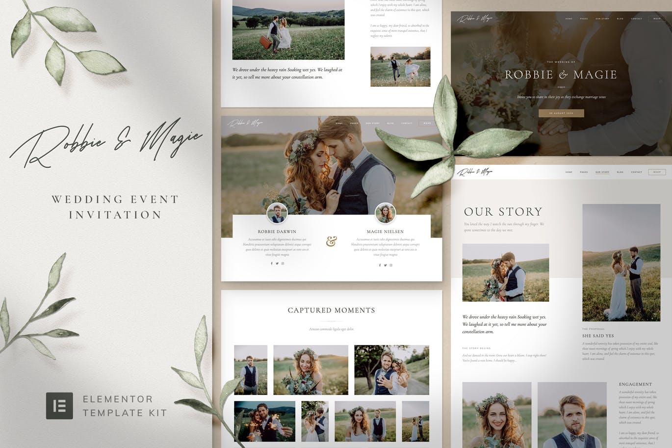 Robbie & Magie – 婚礼活动邀请 Elementor Template Kit