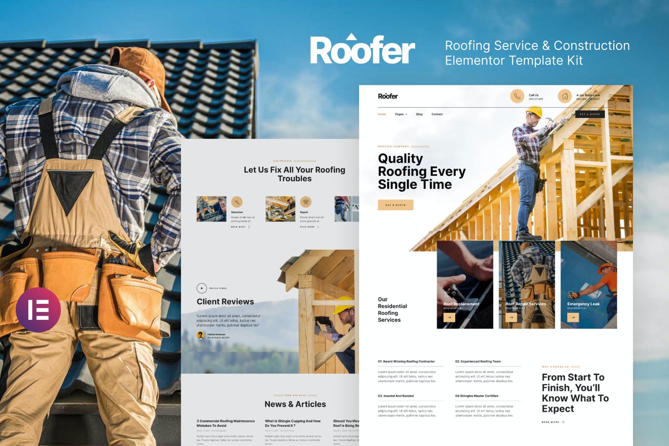 Roofer –屋面服务和施工 Elementor 模板套件