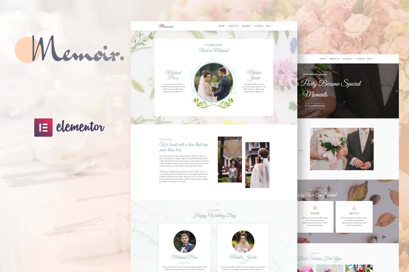 Memoir – 婚礼活动和派对组织者Elementor Template Kit