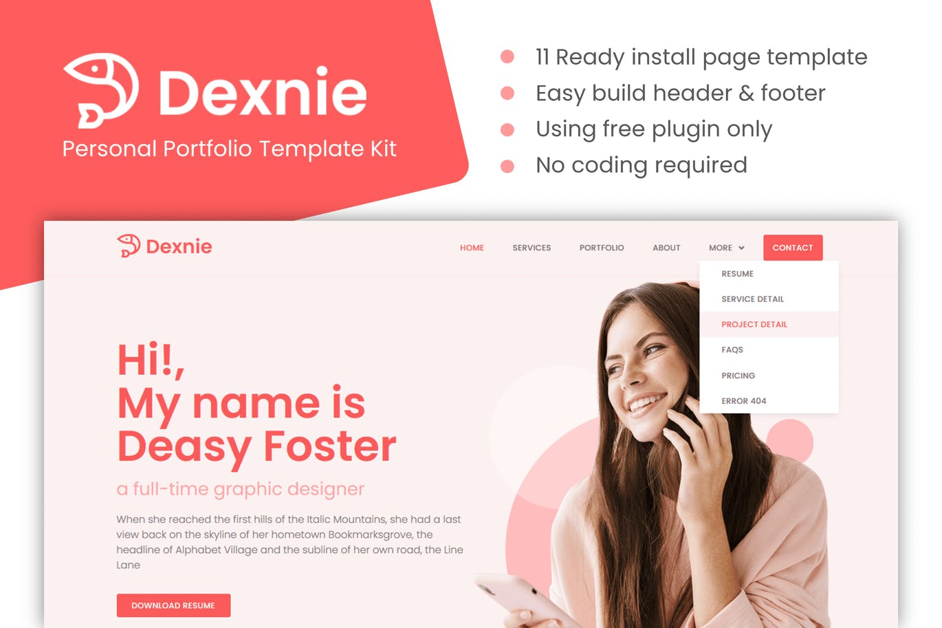 Dexnie – 个人作品集 Elementor Template Kit