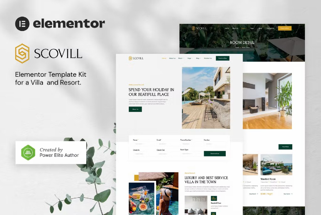 Scovill – 豪华别墅和度假村 Elementor 模板套件