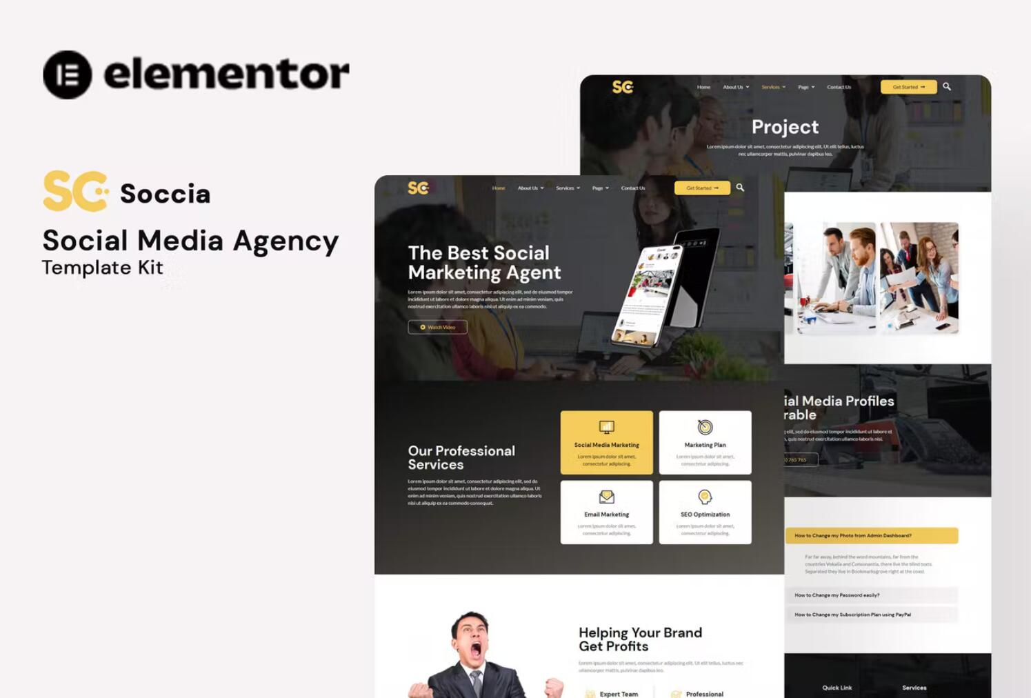 Soccia – 全媒体营销公司WordPress网站模板 Elementor Template Kit