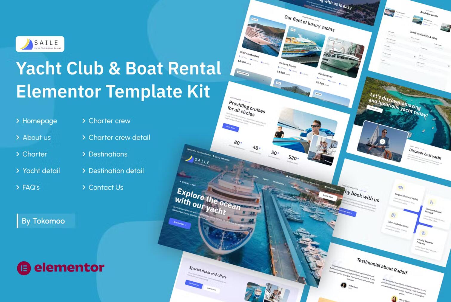 Saile | 游艇俱乐部和船只租赁游船出海网站模板 Elementor Template Kit