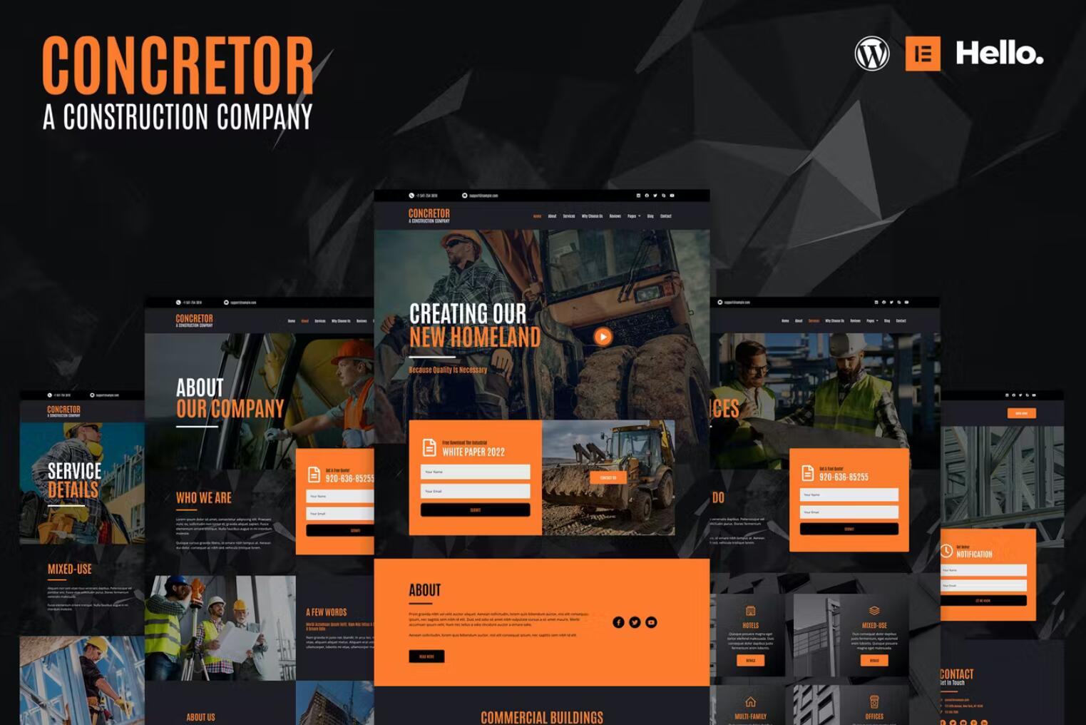 Concretor – 房地产建筑施工网站模板 Elementor Template Kit
