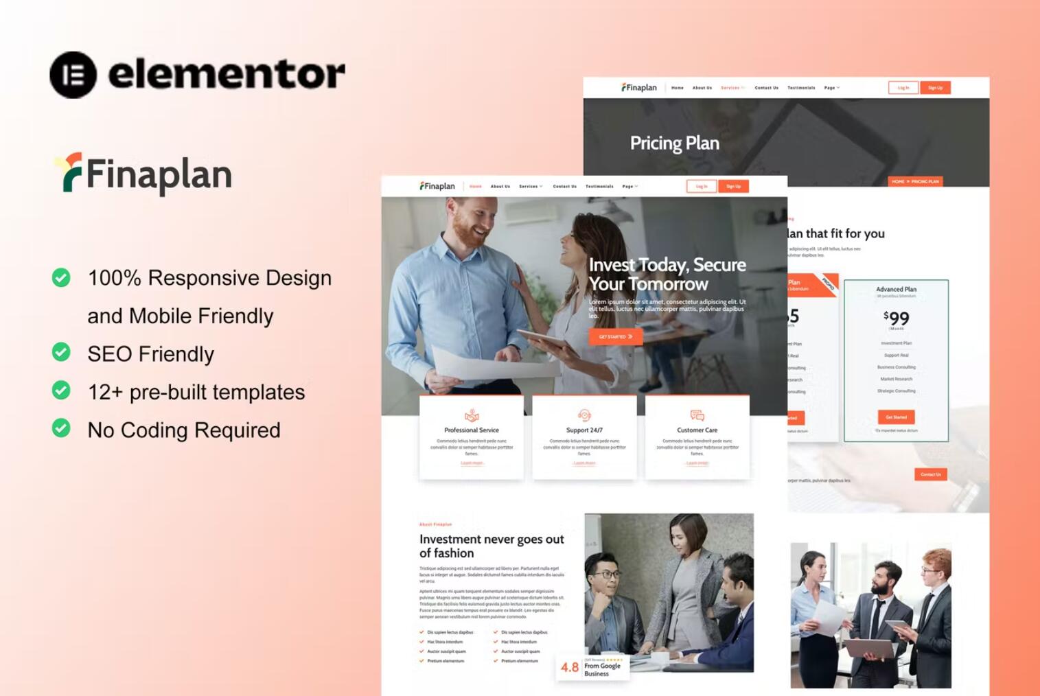 FinaPlan – 金融和投资网站模板 Elementor Template Kit