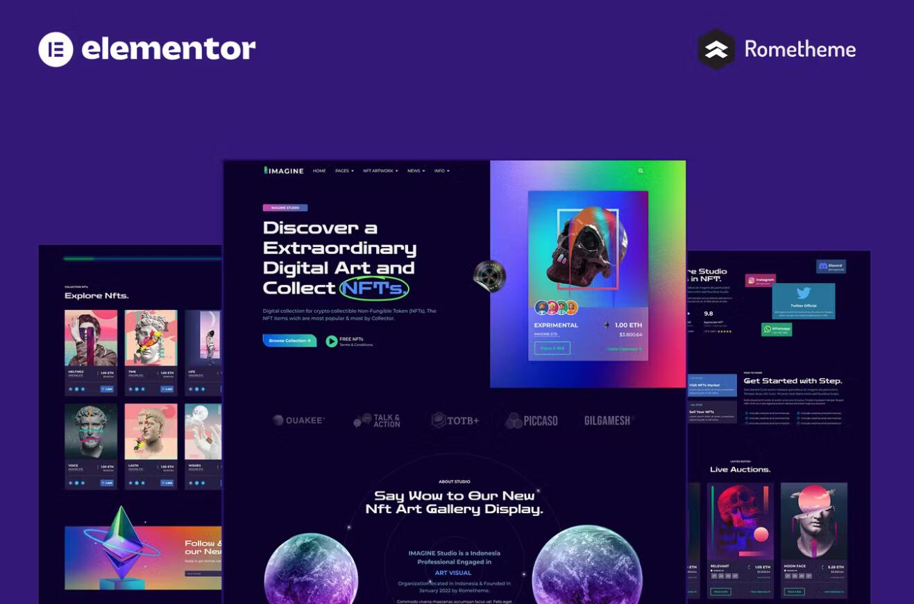 IMAGINE – 创意NFT网站模板Elementor Pro Full Site Template Kit