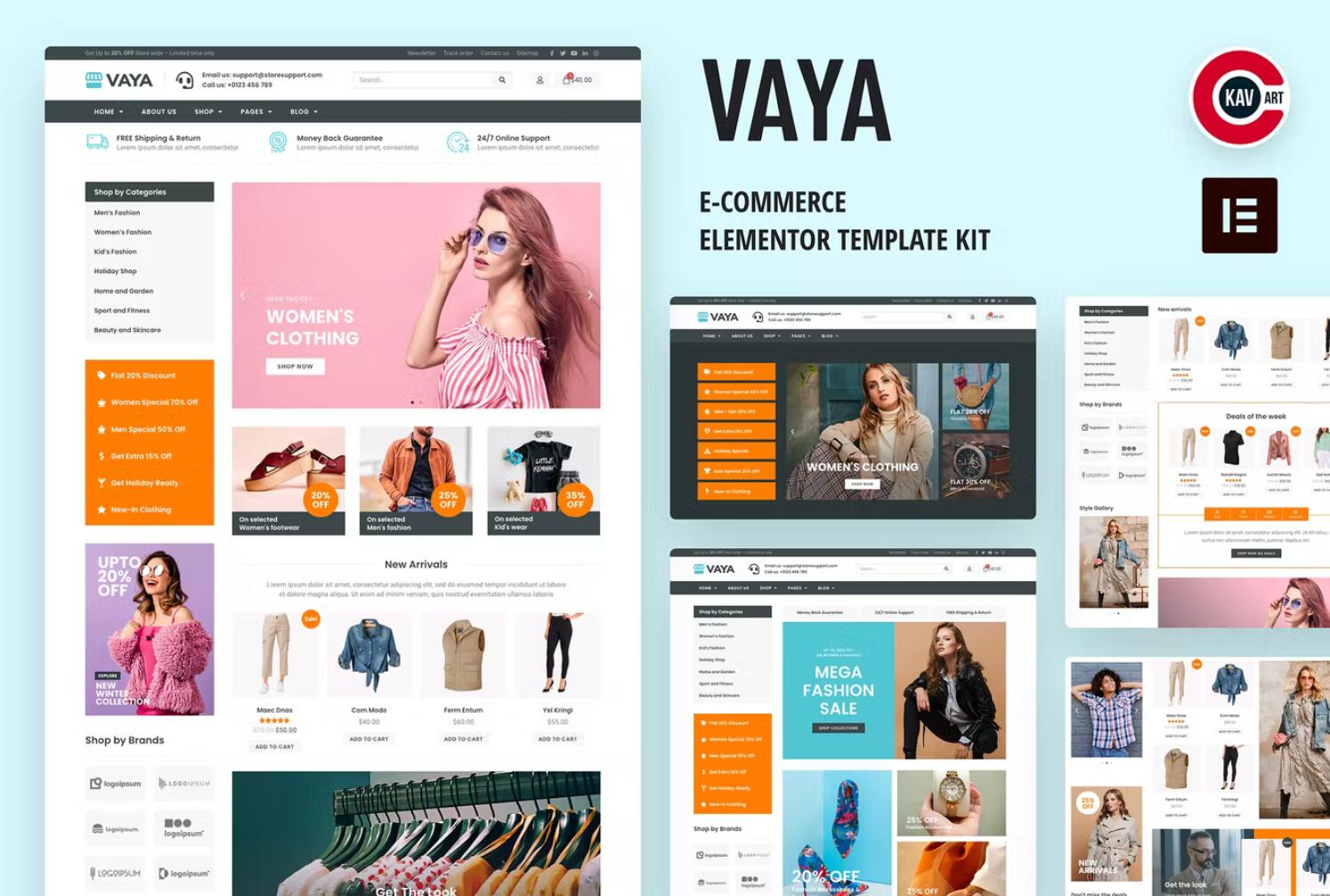 Vaya – 衣服鞋子包包商城网站模板 Elementor Template Kit