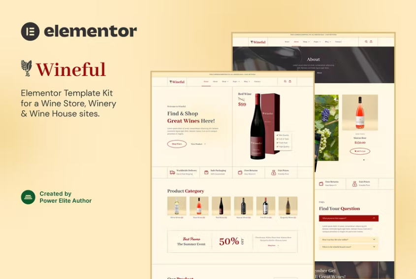 Wineful – Wine Store & Winery Elementor 模板套件