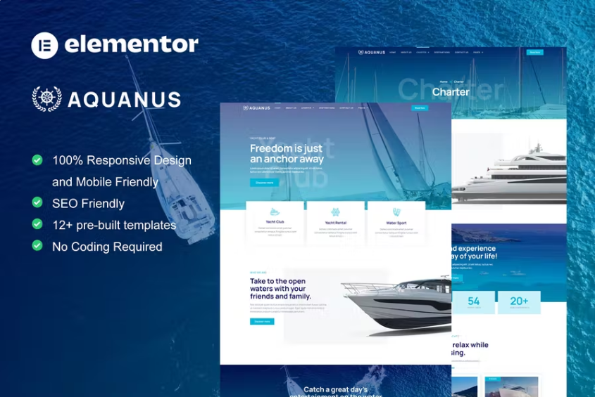 Aquanus – 游艇俱乐部和船只租赁 Elementor 模板套件