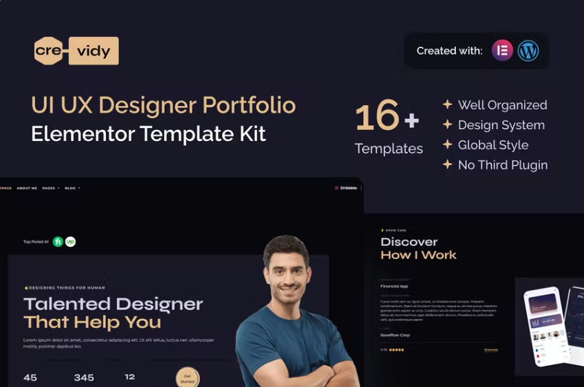 Crevdy – UI UX Designer Portfolio Elementor 模板工具包