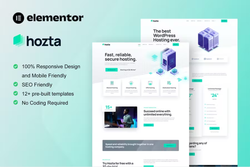 Hozta – Web 托管服务 Elementor 模板工具包