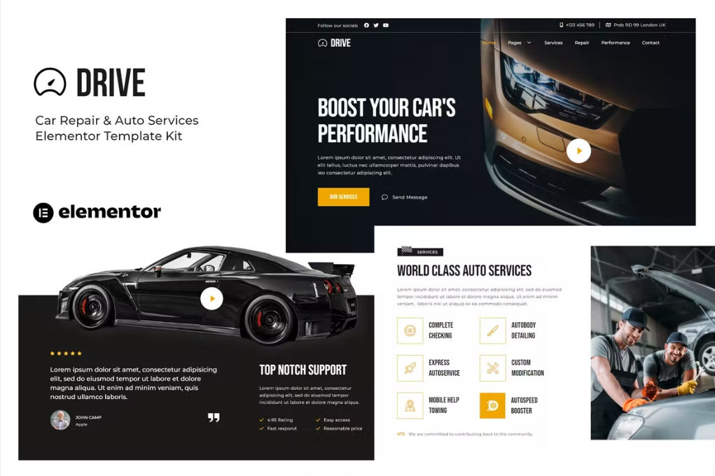 Drive – 汽车维修和汽车服务 Elementor 模板套件