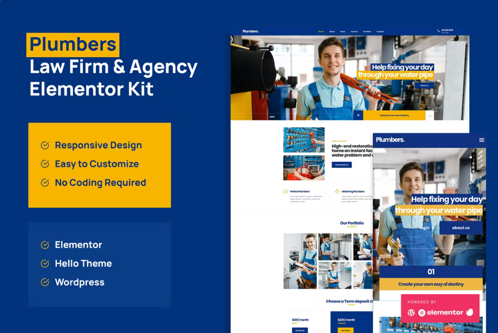 Plumber – Company & Business Elementor Pro 模板套件