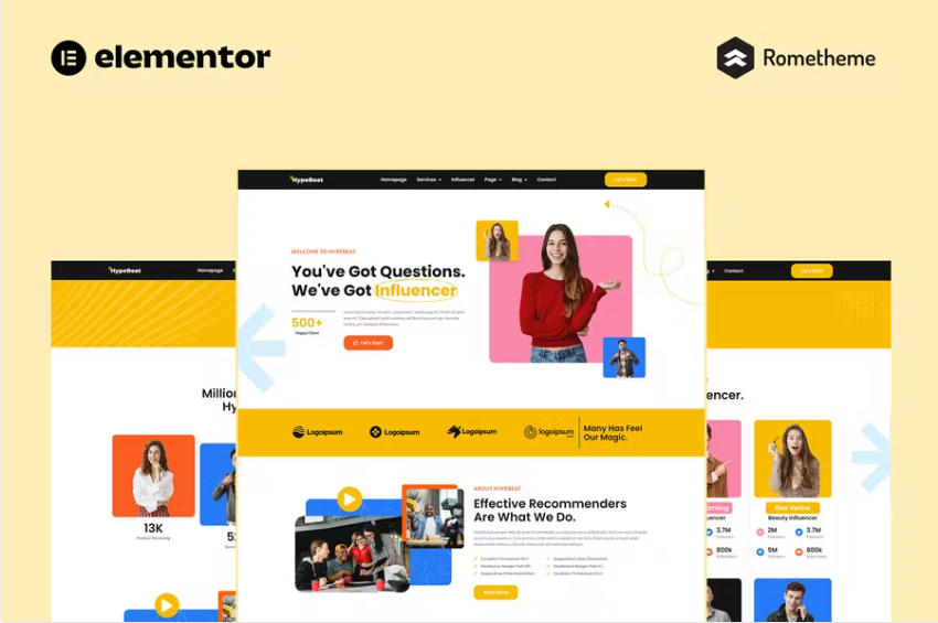 Hypebeat – 影响者营销机构 Elementor Pro 完整站点模板套件