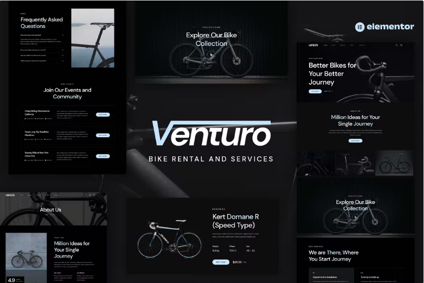 Venturo – 自行车租赁和服务 Elementor 模板套件