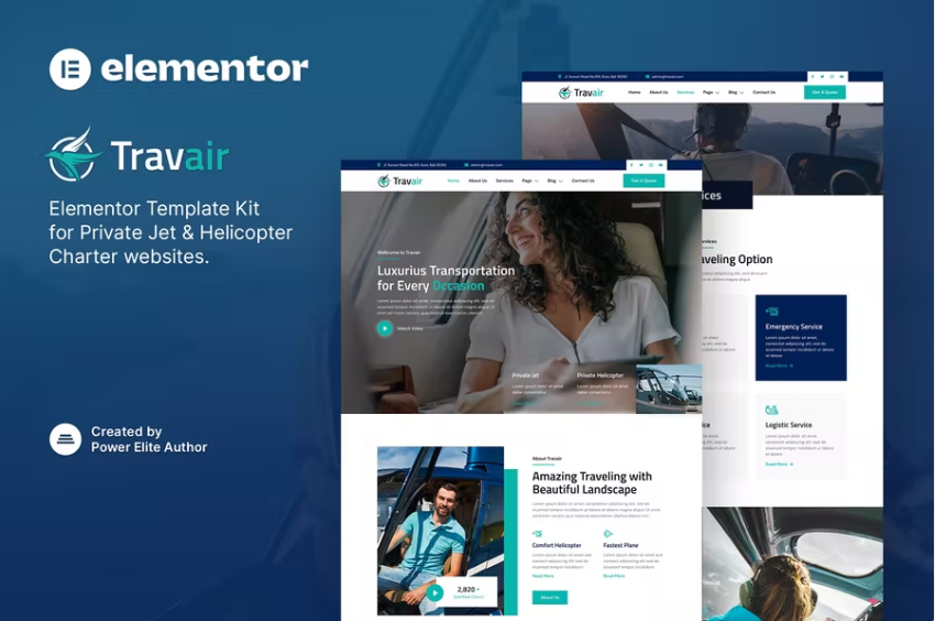 Travair – 私人飞机和直升机包机 Elementor 模板套件