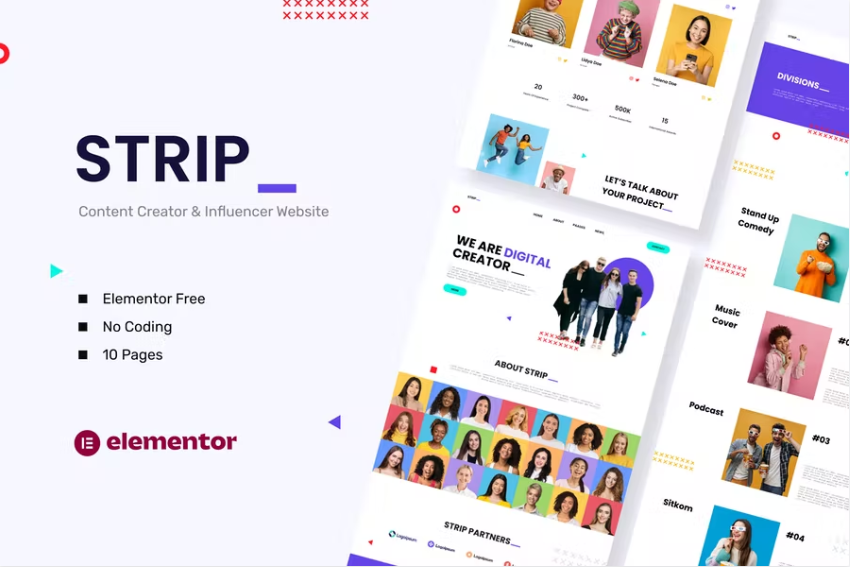 Strip – 内容创建者和影响者 Elementor 模板工具包