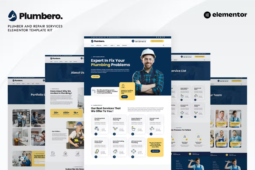 Plumbero – 管道工和维修服务 Elementor 模板套件