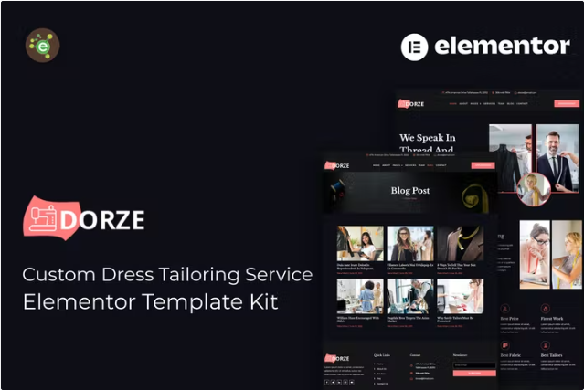 Dorze – 定制服装剪裁服务 Elementor Pro 模板套件