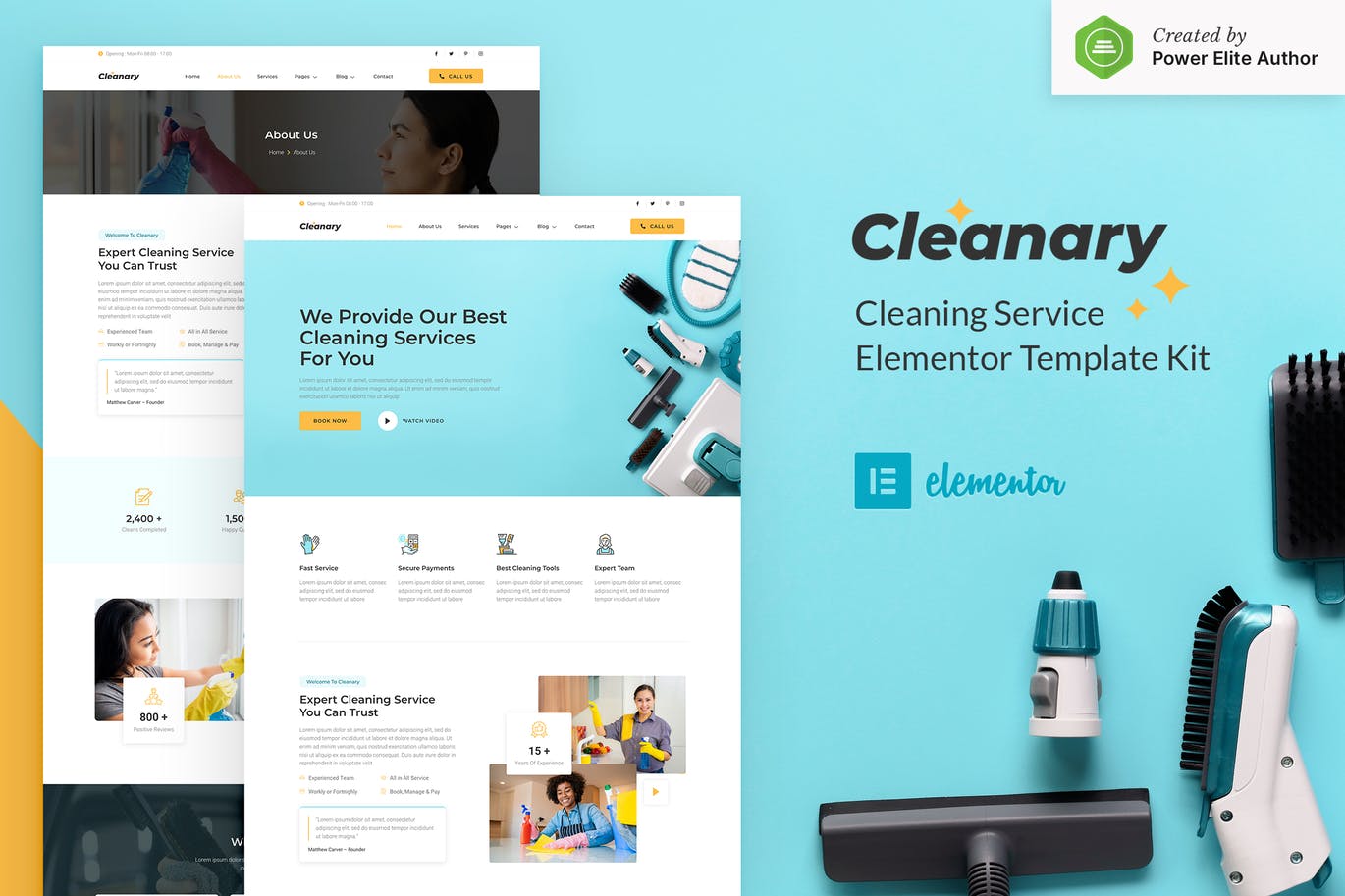 Cleanary – 清洁服务公司Elementor模板工具包