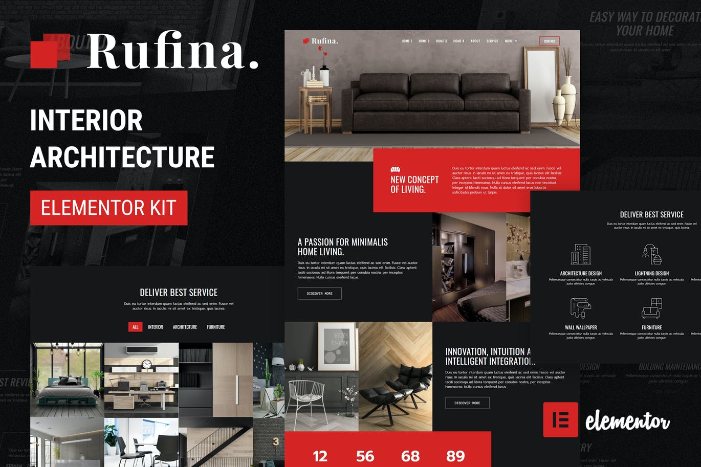 Rufina – 室内建筑Elementor模板工具包