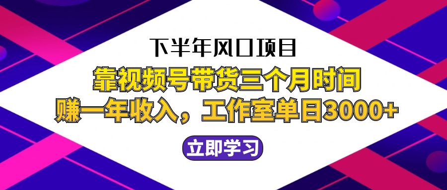 下半年风口项目，靠视频号带货三个月时间赚一年收入，工作室实测单日3…