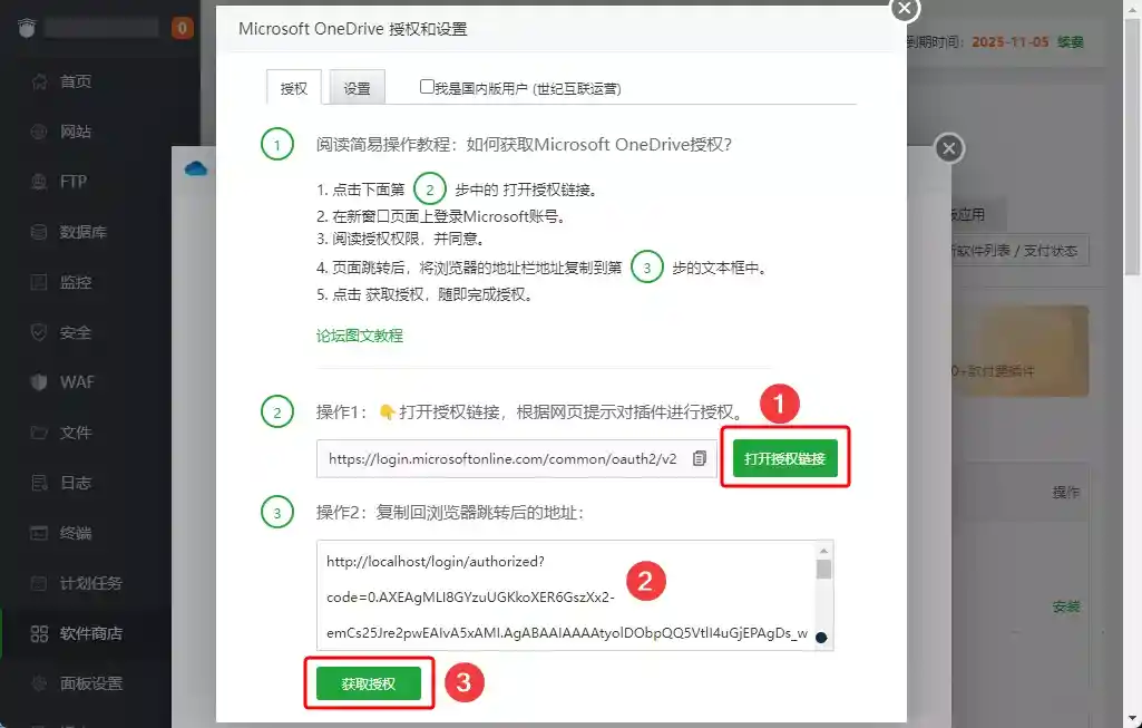 解决宝塔面板微软 OneDrive 1.8 插件授权失败问题插图9